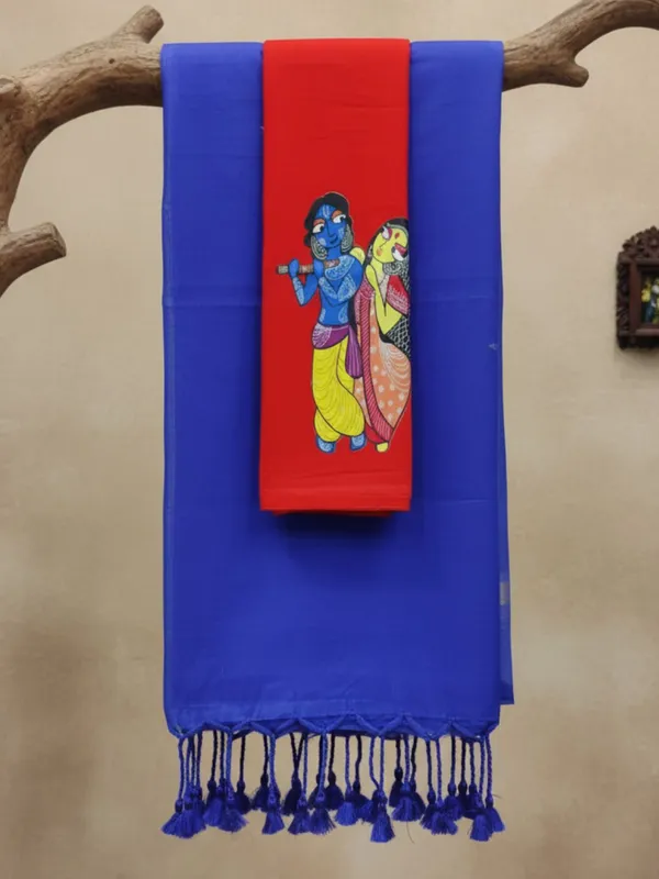 Chitrika_Pure_Khadi_Cotton_Handloom_Saree_Neon_Blue