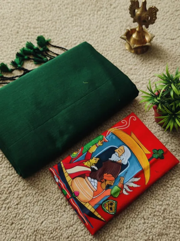 Chitrika_Pure_Khadi_Cotton_Handloom_Saree_Bottle_Green