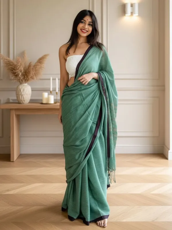 Nirmal_Anchal_Pure_Khadi_Cotton_Saree_Green