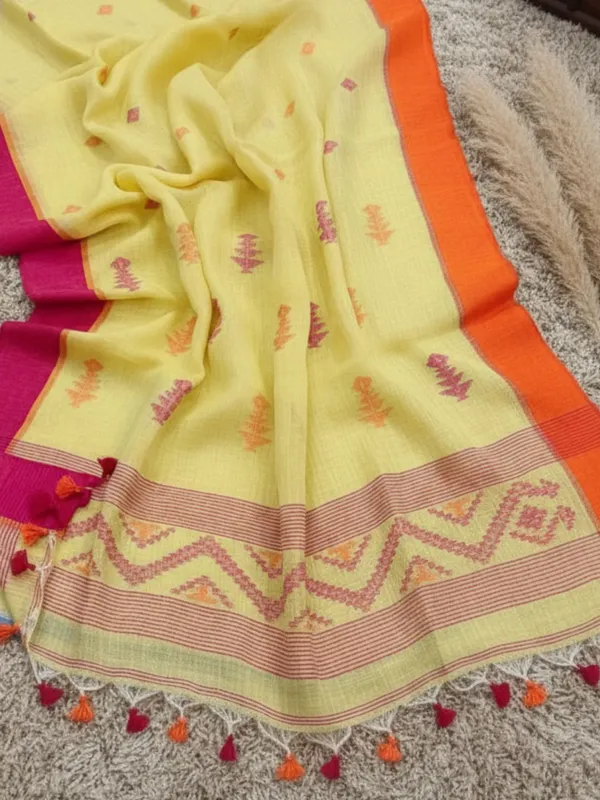 Neerja_Pure_Linen_Hand_Weaving_Saree_Yellow