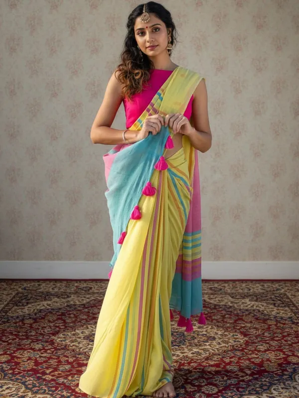 Nirmal_Pure_Khadi_Cotton_Handloom_Yellow_Saree