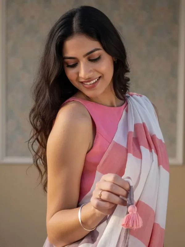 Nirmal_Pure_Khadi_Cotton_Handloom_Peach_&_White_Saree