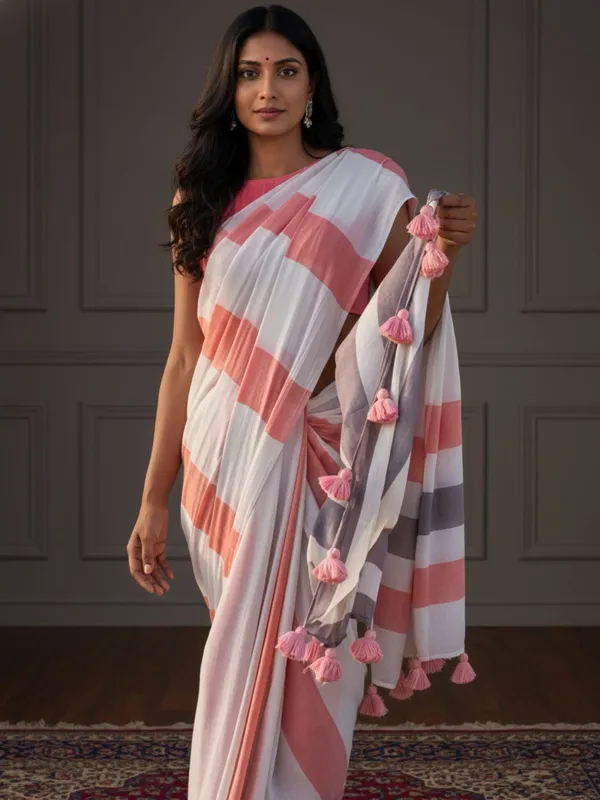 Nirmal_Pure_Khadi_Cotton_Handloom_Peach_&_White_Saree