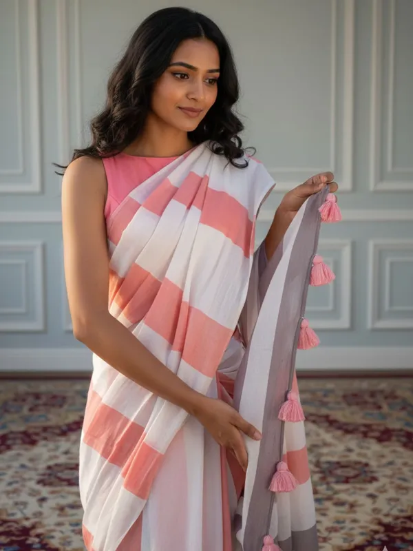 Nirmal_Pure_Khadi_Cotton_Handloom_Peach_&_White_Saree
