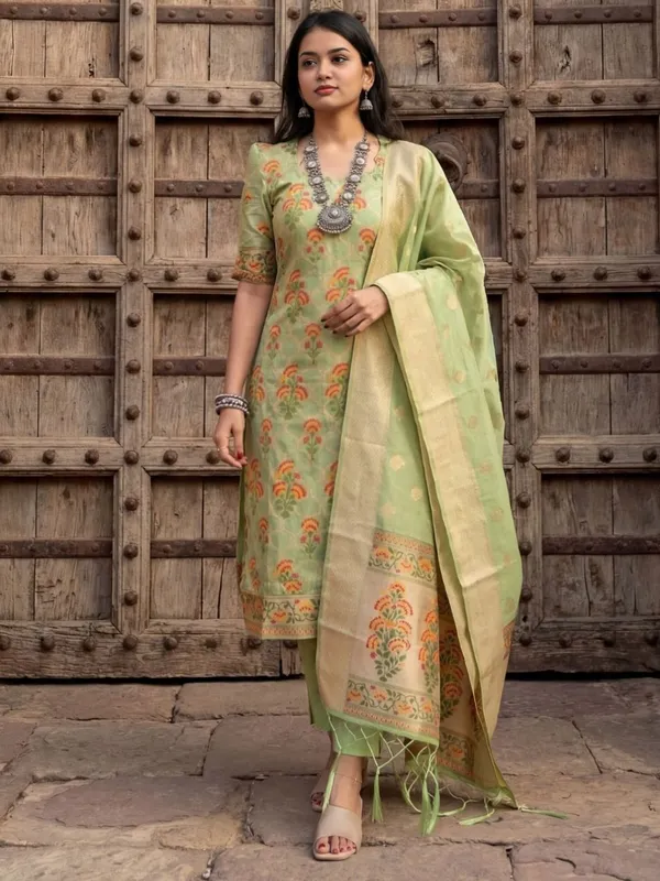Shan-e-Banaras_Cotton_Silk_Blend_Brocade_Suit_Light_Green