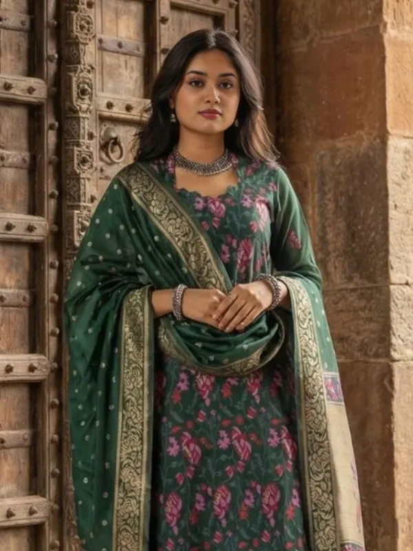 Shan-e-Banaras_Brocade_Silk_Suit_Green