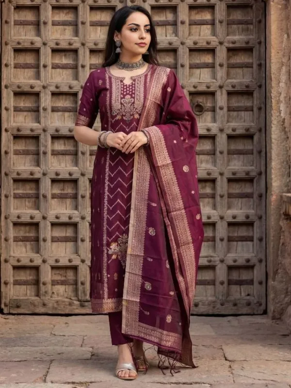 Shan-e-Banaras_Cotton_Mix_Brocade_Suit_Maroon