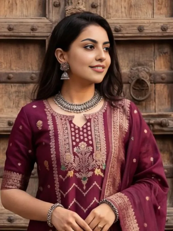 Shan-e-Banaras_Cotton_Mix_Brocade_Suit_Maroon