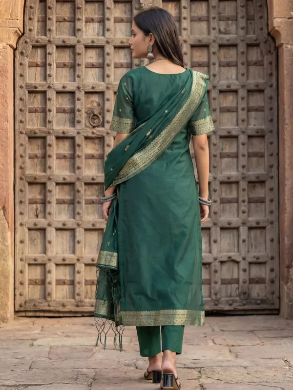 Shan-e-Banaras_Cotton_Mix_Brocade_Suit_Dark_Green