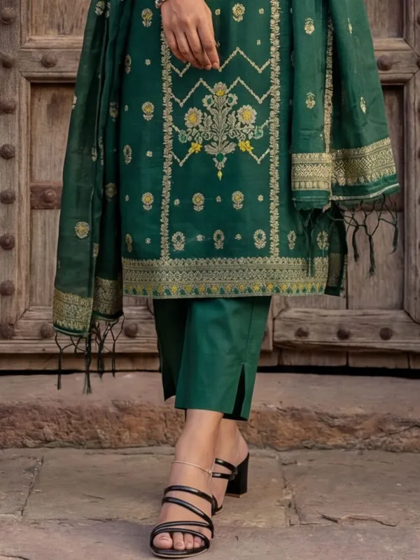 Shan-e-Banaras_Cotton_Mix_Brocade_Suit_Dark_Green