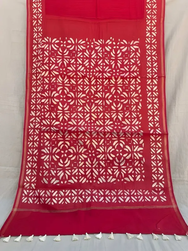Roop_Baani_Pure_Chanderi_Silk_Applique_Saree_Red