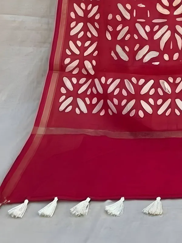 Roop_Baani_Pure_Chanderi_Silk_Applique_Saree_Red