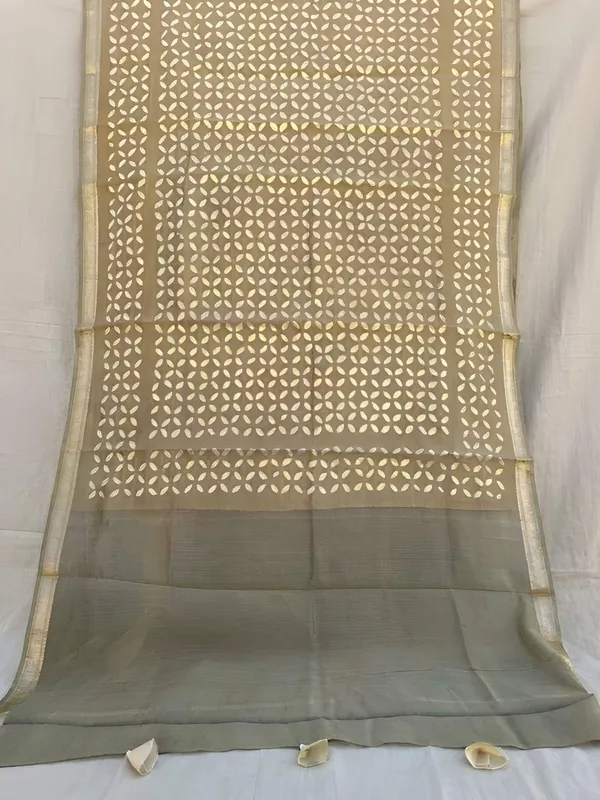 Roop_Baani_Pure_Chanderi_Silk_Applique_Saree_Brown