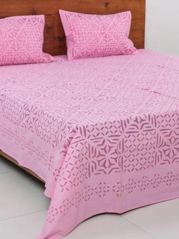Aavaran_Applique_Double_Bedsheet_Pink