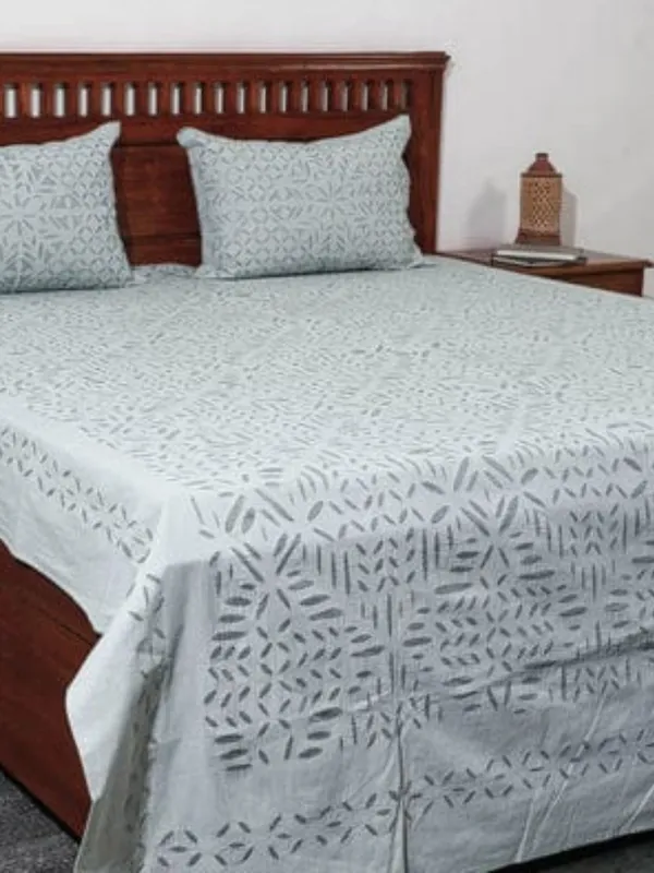 Aavaran_Applique_Double_Bedsheet_Ash