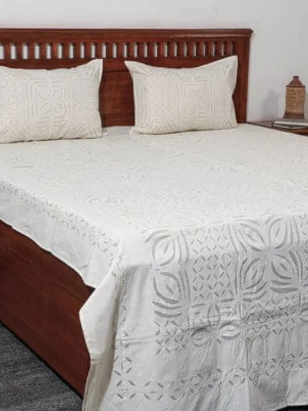 Aavaran_Applique_Double_Bedsheet_Pure_White