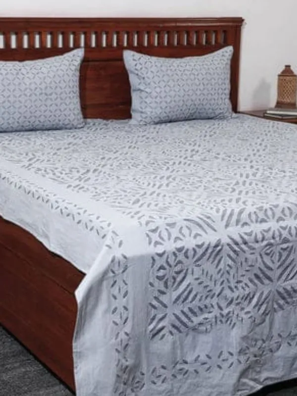 Aavaran_Applique_Double_Bedsheet_Ash_Gray