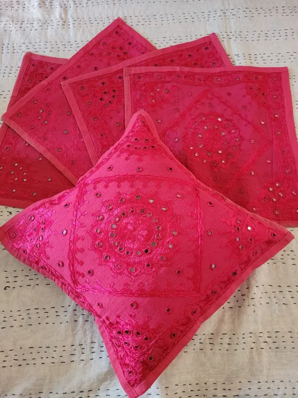 Khamma_Ghani_Mirror_Work_Cushion_Cover_(Set_of_5)_Deep_Pink