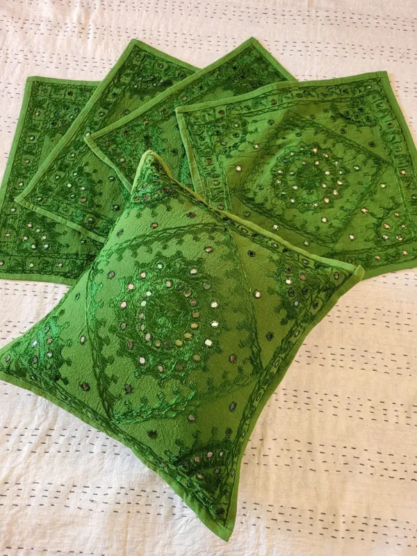 Khamma_Ghani_Mirror_Work_Cushion_Cover_(Set_of_5)_Dark_Green