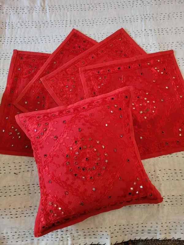 Khamma_Ghani_Mirror_Work_Cushion_Cover_(Set_of_5)_Crimson_Red