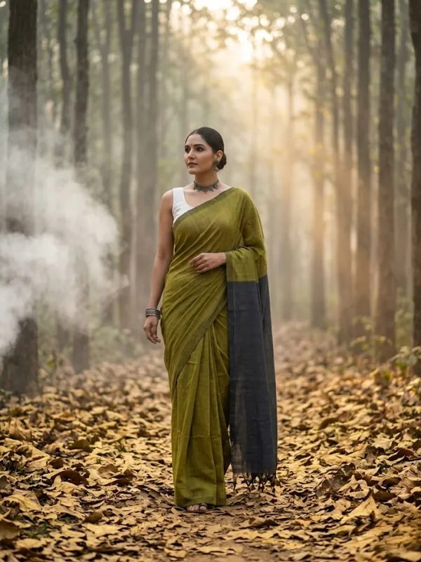 Earthloom_Handdyed_Khadi_Cotton_Saree_Healing_Green