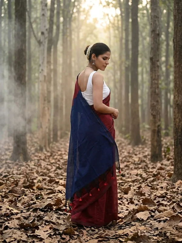 Earthloom_Handdyed_Khadi_Cotton_Saree_Fiery_Red