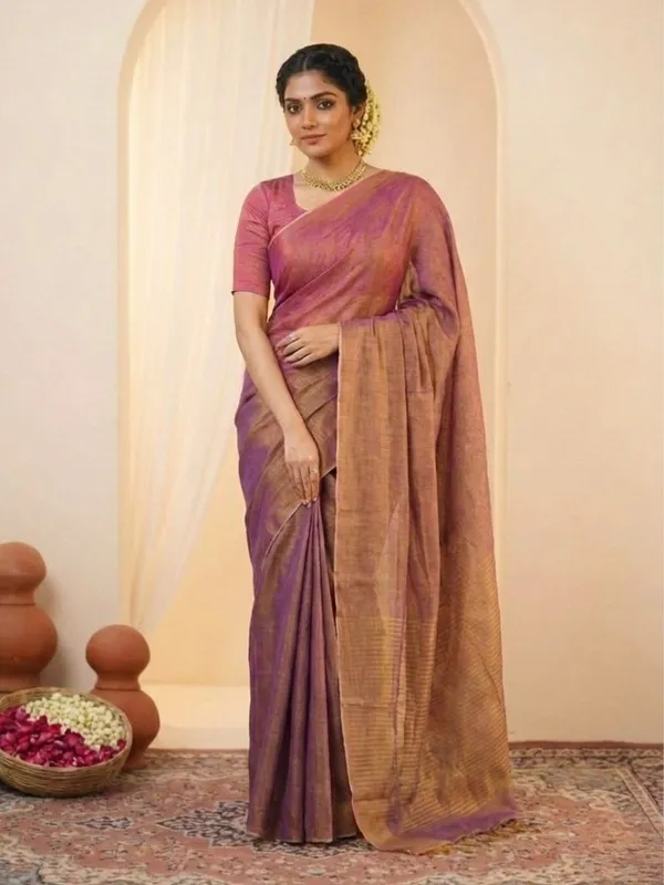 Svarnima_Pure_Handloom_Tissue_Linen_Saree_Olive_Green