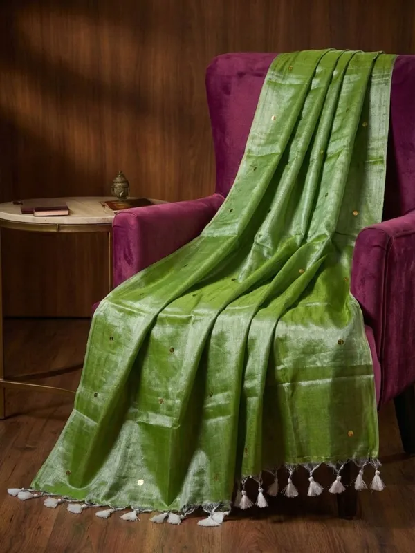 Chamak_Sequin_Pure_Mul_Cotton_Saree_Green