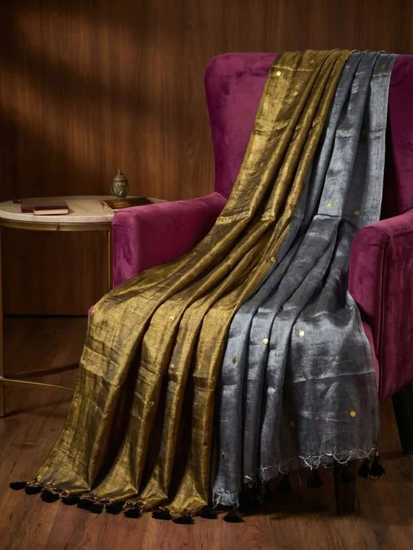 Chamak_Sequin_Pure_Mul_Cotton_Saree_Gray_&_Gold