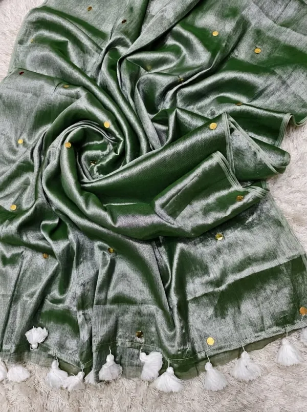 Chamak_Sequin_Pure_Mul_Cotton_Saree_Moss_Green