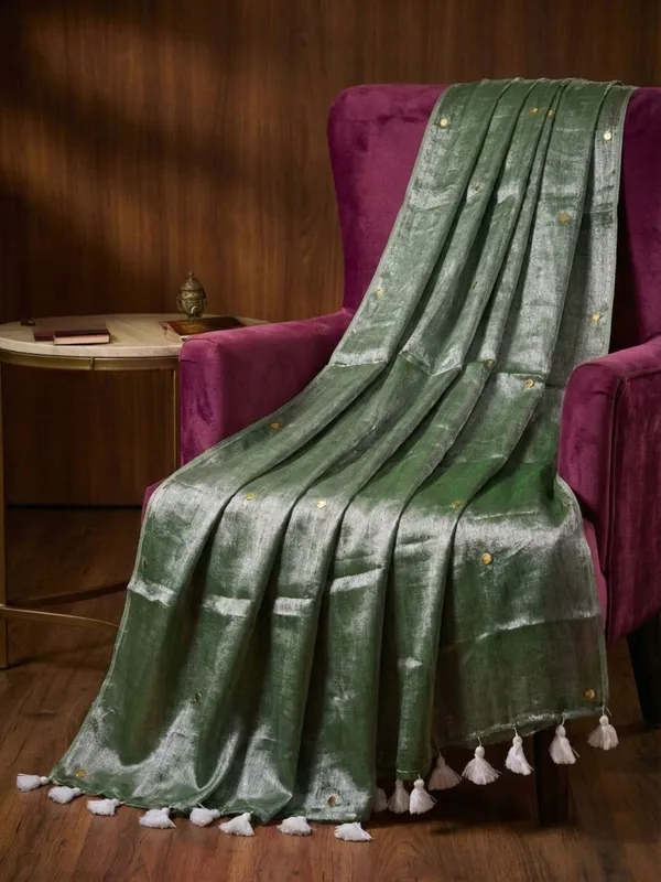 Chamak_Sequin_Pure_Mul_Cotton_Saree_Moss_Green