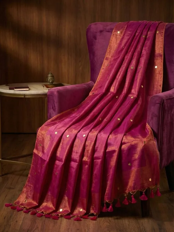 Chamak_Sequin_Pure_Mul_Cotton_Saree_Red
