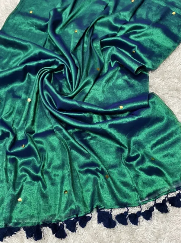 Chamak_Sequin_Pure_Mul_Cotton_Saree_Dark_Green