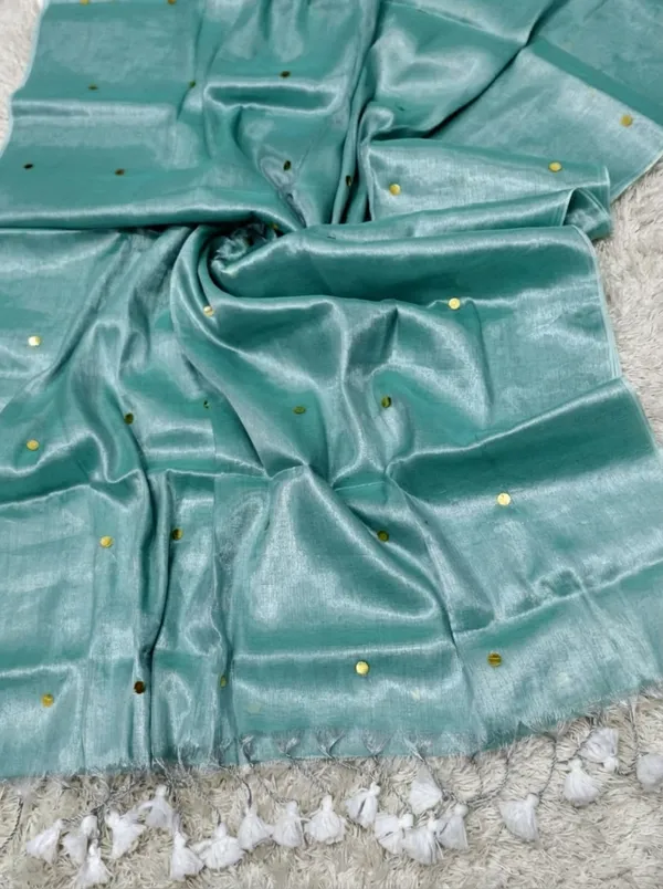 Chamak_Sequin_Pure_Mul_Cotton_Saree_Sea_Green