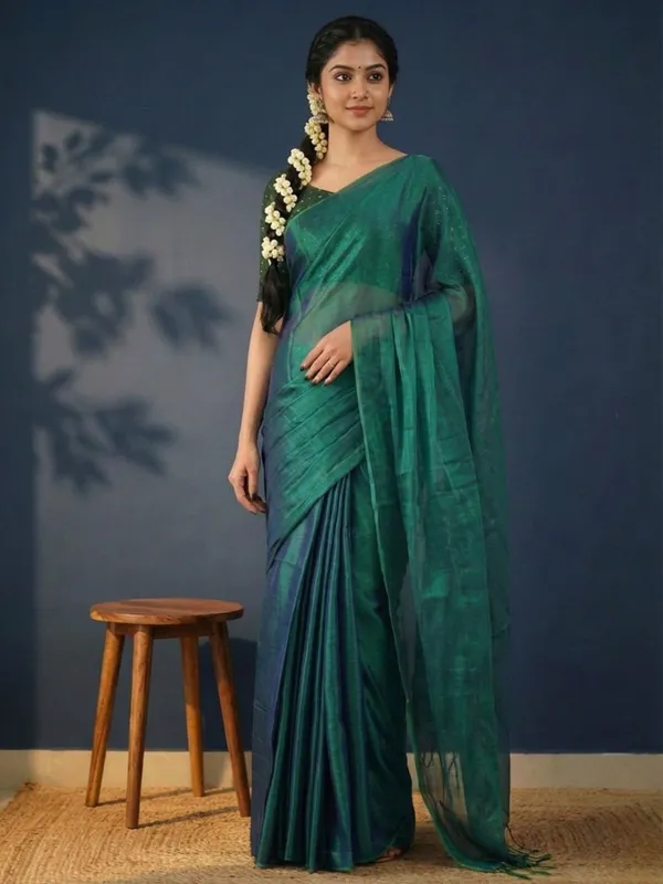 Aabha_Roop_Handloom_Pure_Tissue_Cotton_Saree_Bottle_Green