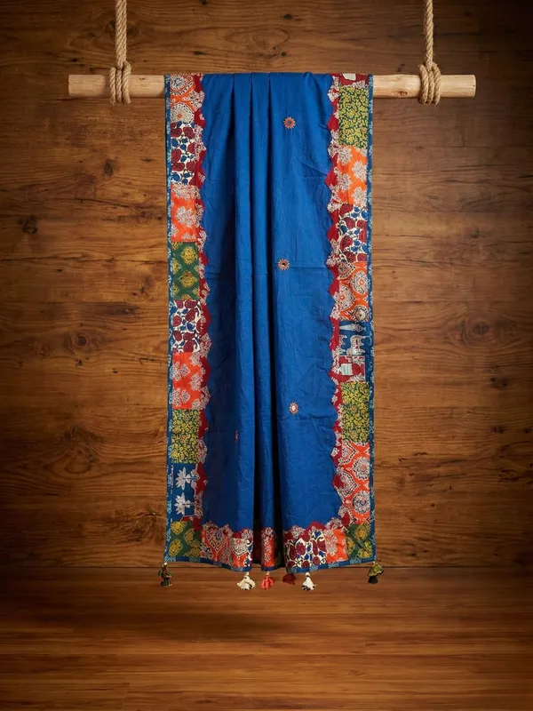 Kosha_Saaz_Pure_Mul_Cotton_Applique_Dupatta_Royal_Blue