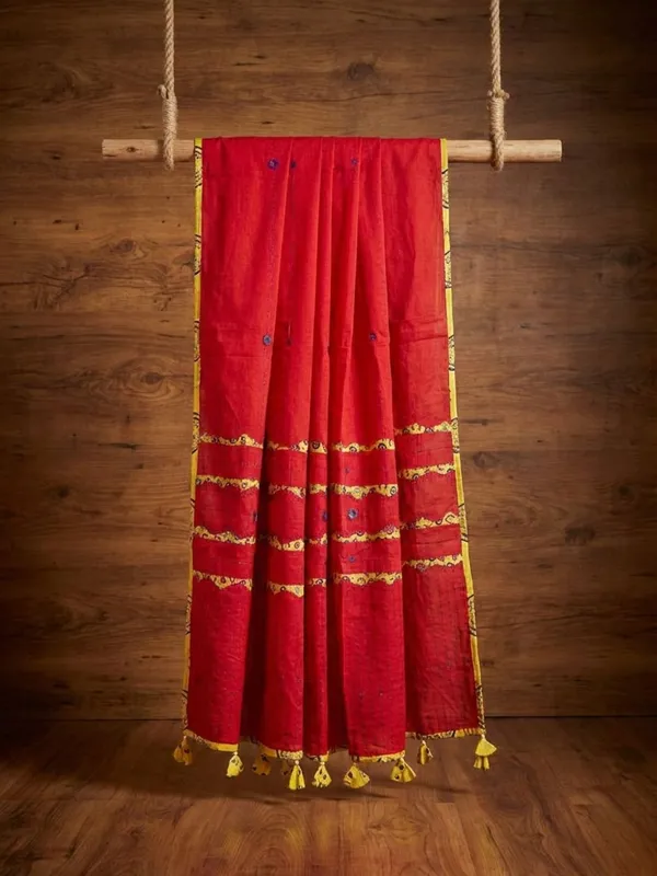 Kosha_Saaz_Pure_Mul_Cotton_Applique_Dupatta_Bright_Red