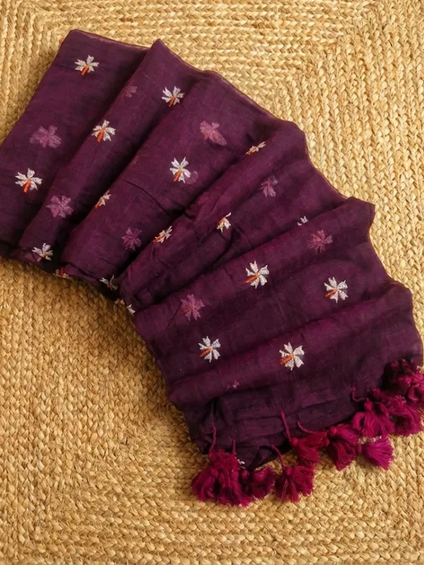 Hawa_Hawai_Embroidery_Pure_Mul_Cotton_Saree_Deep_Wine