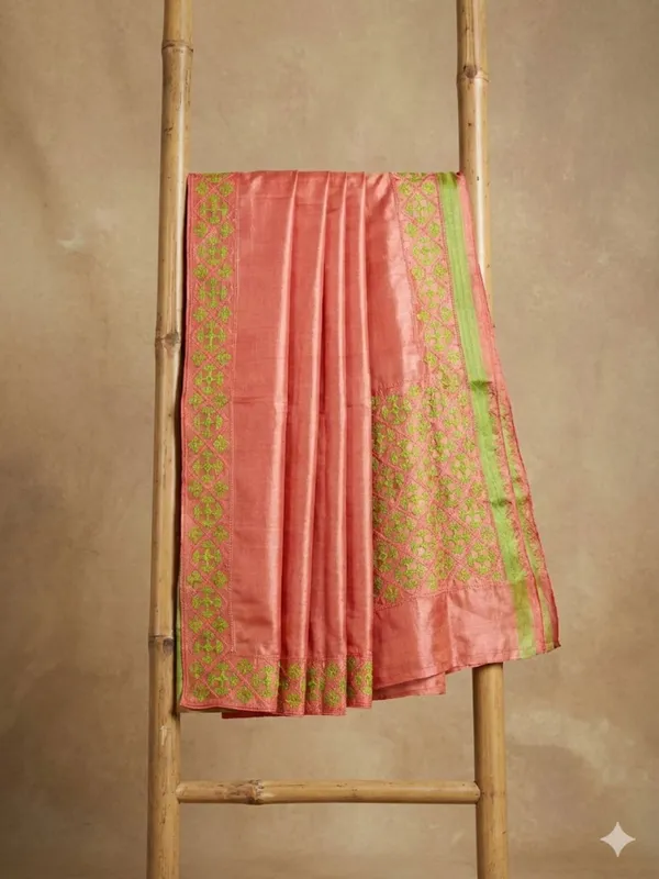 Mridini_Silkmark_Tussar_Silk_Embroidery_Saree_Peach