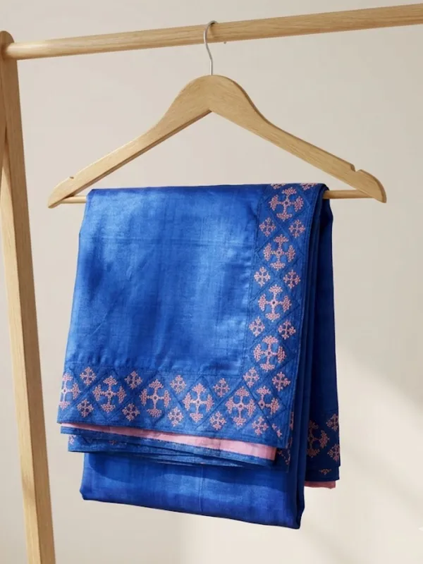 Mridini_Silkmark_Tussar_Silk_Embroidery_Saree_Royal_Blue