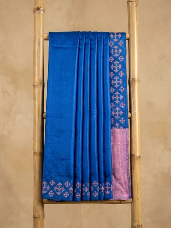 Mridini_Silkmark_Tussar_Silk_Embroidery_Saree_Royal_Blue