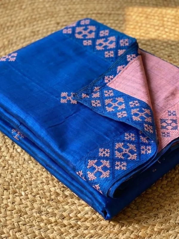 Mridini_Silkmark_Tussar_Silk_Embroidery_Saree_Royal_Blue
