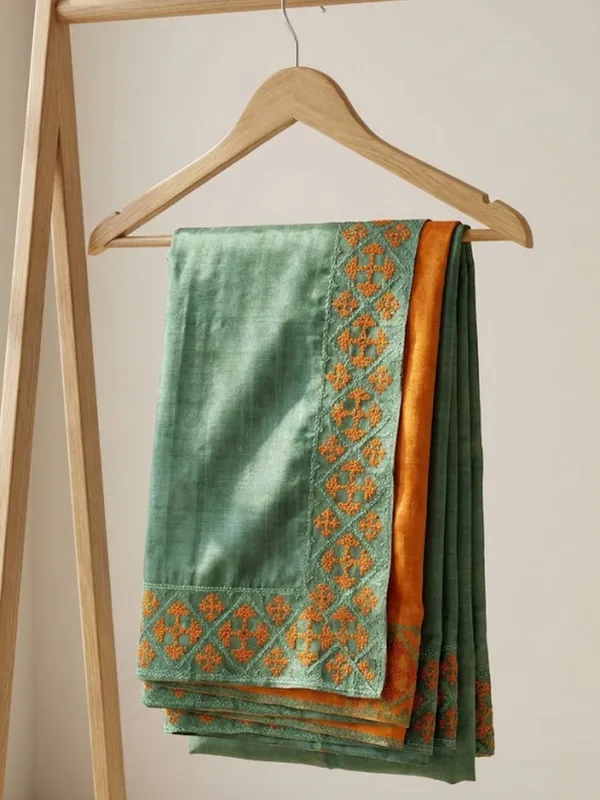 Mridini_Silkmark_Tussar_Silk_Embroidery_Saree_Sage_Green