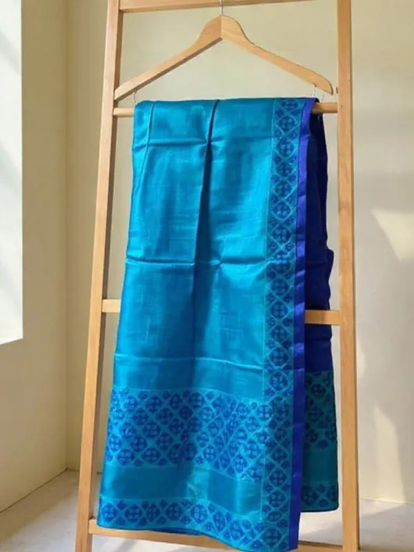 Mridini_Silkmark_Tussar_Silk_Embroidery_Saree_Teal_Blue