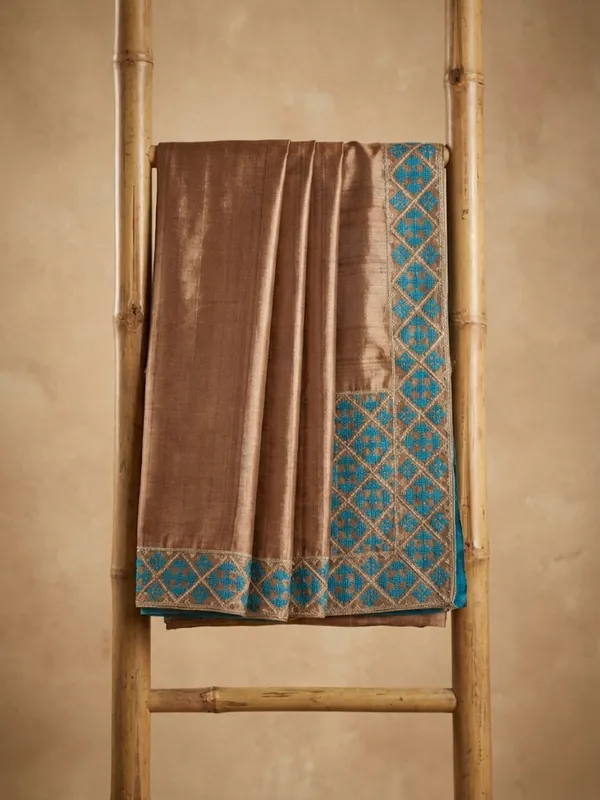 Mridini_Silkmark_Tussar_Silk_Embroidery_Saree_Bronze