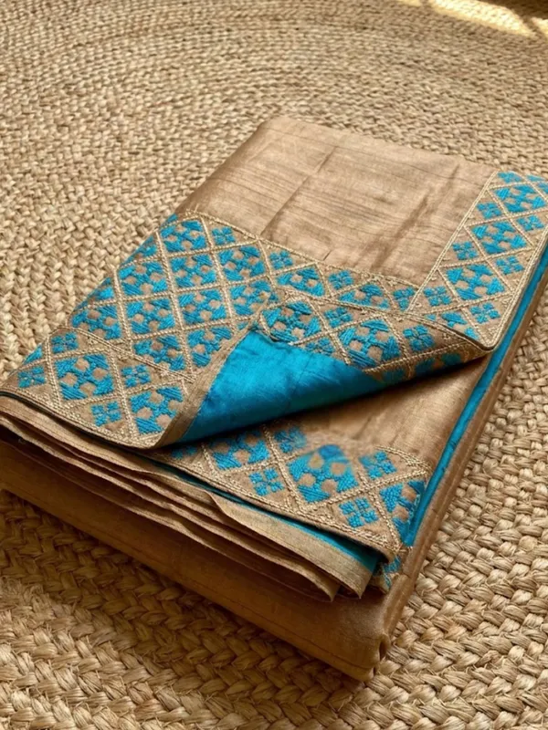 Mridini_Silkmark_Tussar_Silk_Embroidery_Saree_Bronze