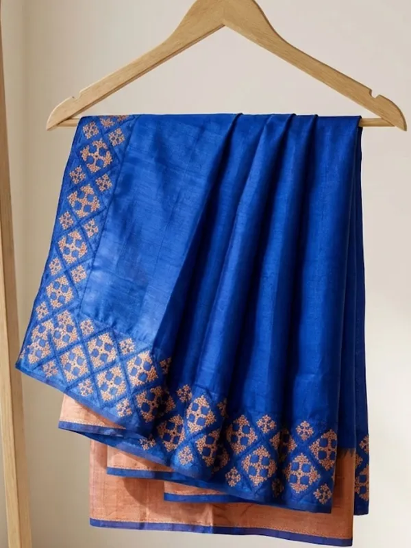 Mridini_Silkmark_Tussar_Silk_Embroidery_Saree_Sapphire_Blue