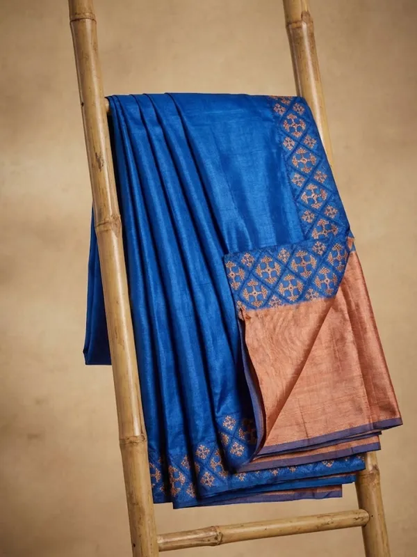 Mridini_Silkmark_Tussar_Silk_Embroidery_Saree_Sapphire_Blue