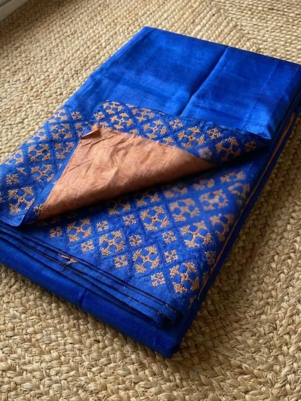 Mridini_Silkmark_Tussar_Silk_Embroidery_Saree_Sapphire_Blue