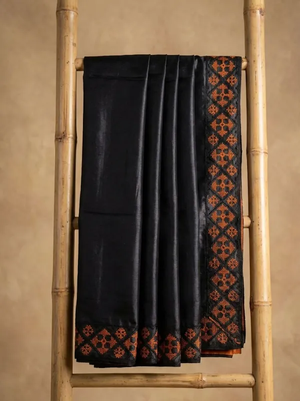Mridini_Silkmark_Tussar_Silk_Embroidery_Saree_Raven_Black